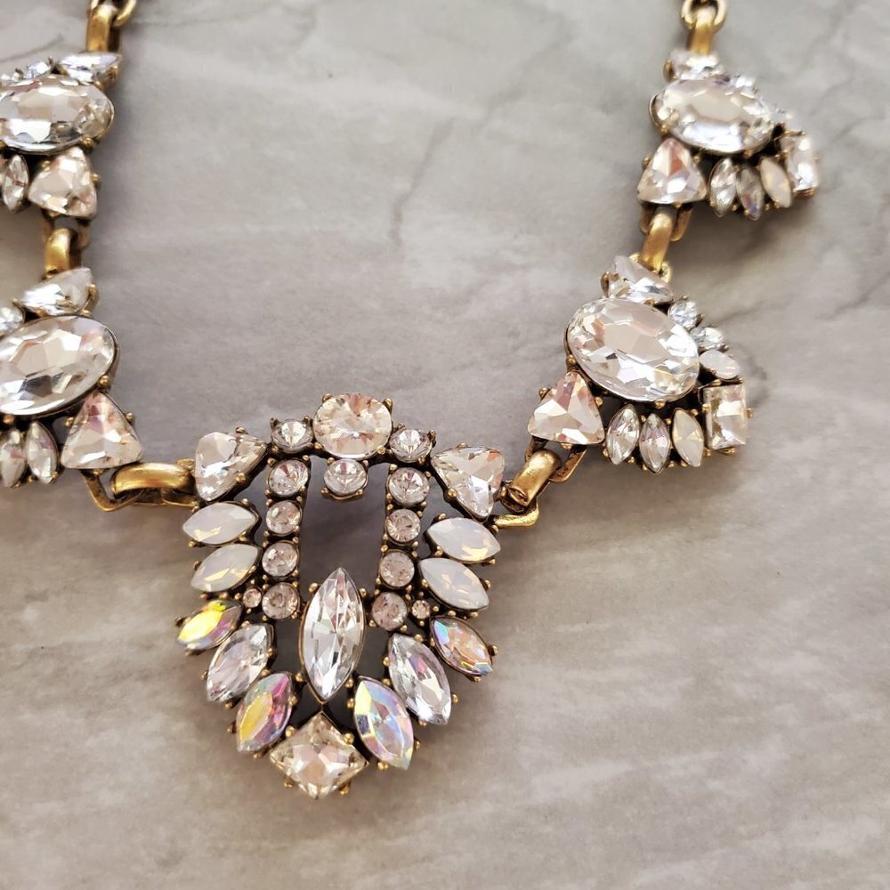 ✨ J.Crew Rhinestones Crystals Shield Cluster Antiqued Statement Necklace ✨ - Picture 6 of 16